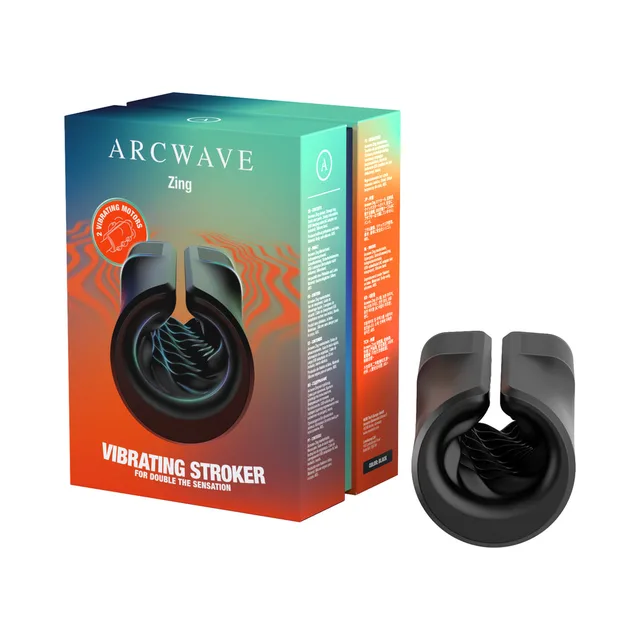 Black Arcwave Zing stroker beside colorful retail box