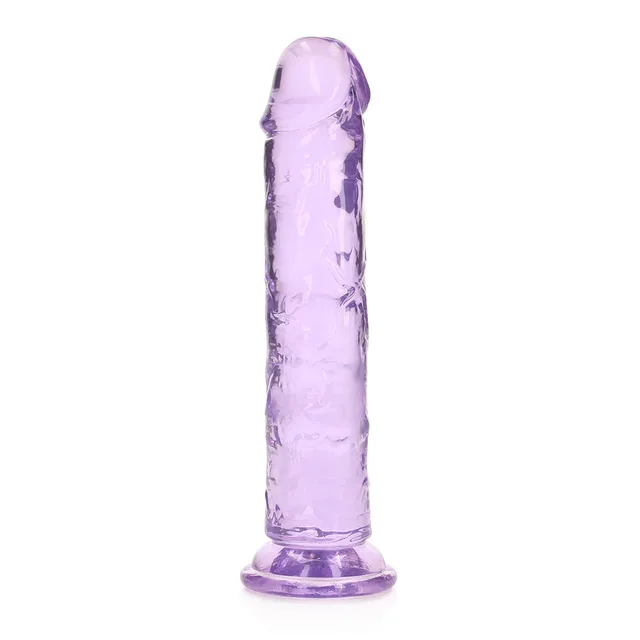 Left-side view of purple RealRock Straight 7-inch dildo