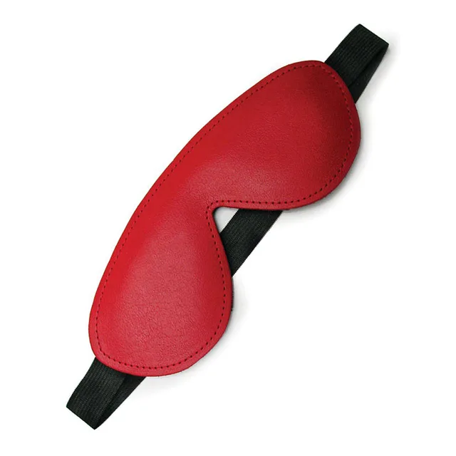 Red Kinklab padded leather blindfold with black elastic strap