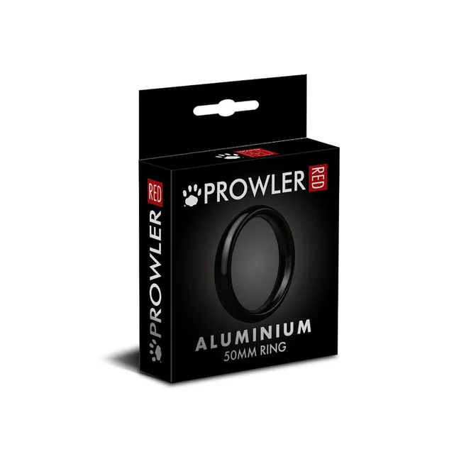 Prowler RED black 50 mm aluminum cock ring angled black carton with circular front window