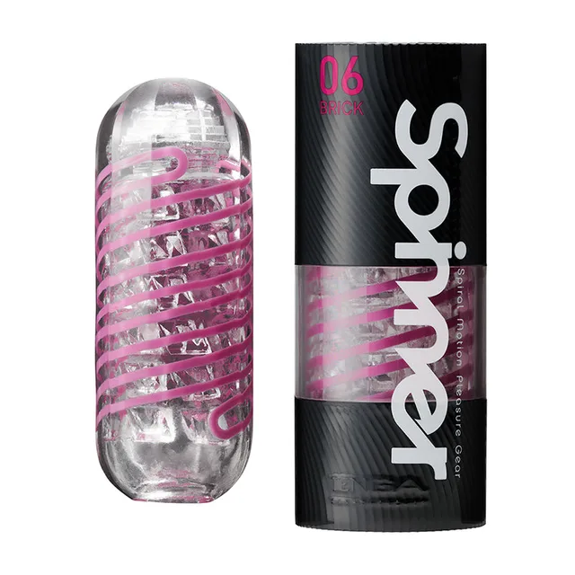 Tenga Spinner Brick clear stroker with pink coil and black case