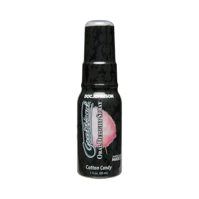Doc Johnson GoodHead Cotton Candy Oral Delight spray black one-ounce spray bottle with clear cap and matching label