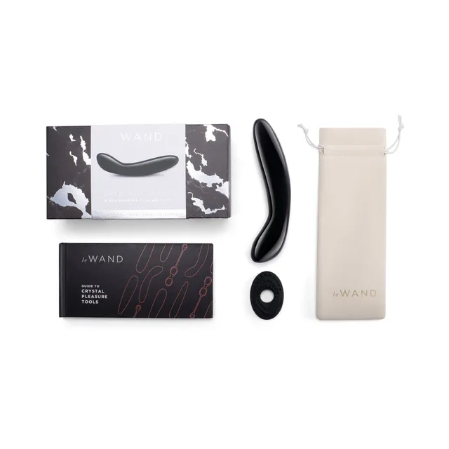 black obsidian Le Wand G-Wand with silicone ring, boxes and storage pouch