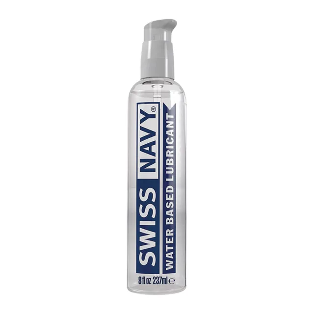 Swiss Navy eight-ounce water-based lubricant tall pump bottle