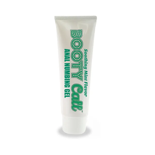 Little Genie Booty Call mint gel upright 1.5 oz white tube with green vertical lettering
