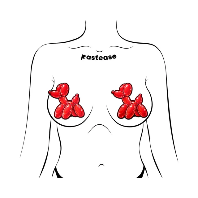 Pastease red balloon animal breast pasties front placement illustration on a torso outline