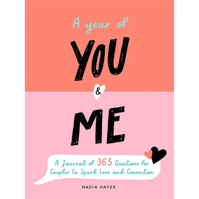 coral and pink A Year of You & Me journal cover with bold black lettering