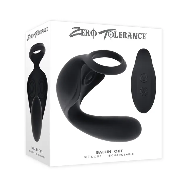 Zero Tolerance Ballin Out black vibrator beside retail box