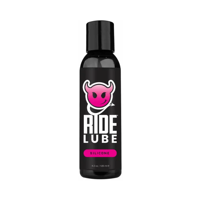 Sliquid Ride Silicone 4.2 oz black bottle with pink bull logo and silicone panel