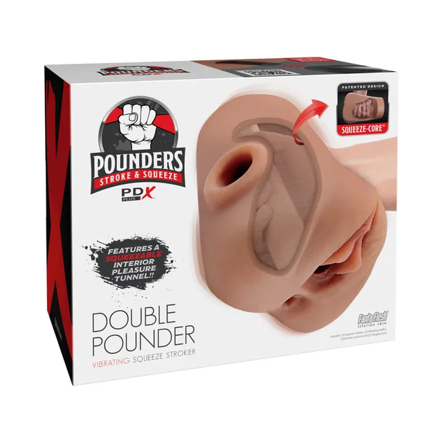 Brown PDX Double Pounder dual-opening stroker on retail box