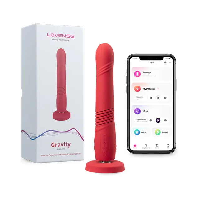 Lovense Gravity pink dildo box and app control screen