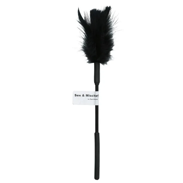 Sex and Mischief Black Feather Tickler full black feather wand with grip handle