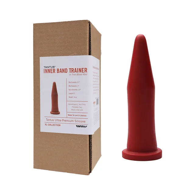 Red Tantus Inner Band Trainer dildo beside labeled brown box