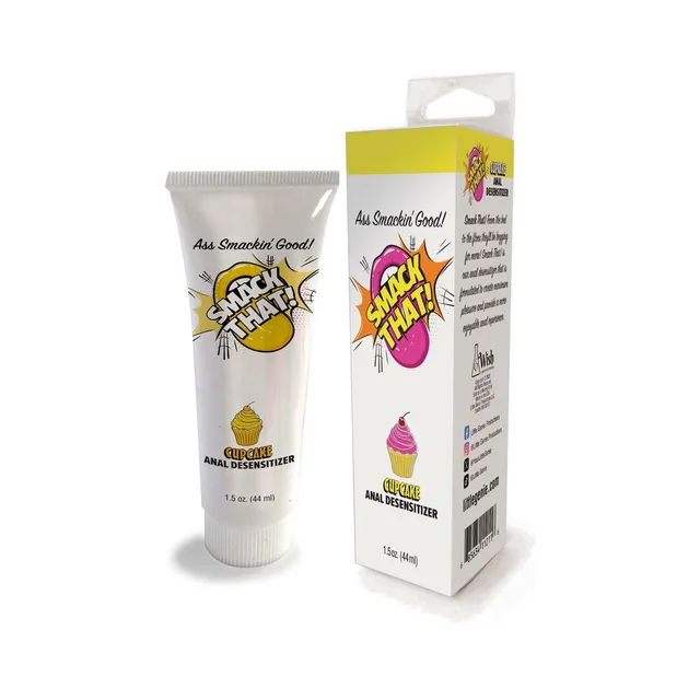 Smack That Cupcake tube beside yellow-accented carton