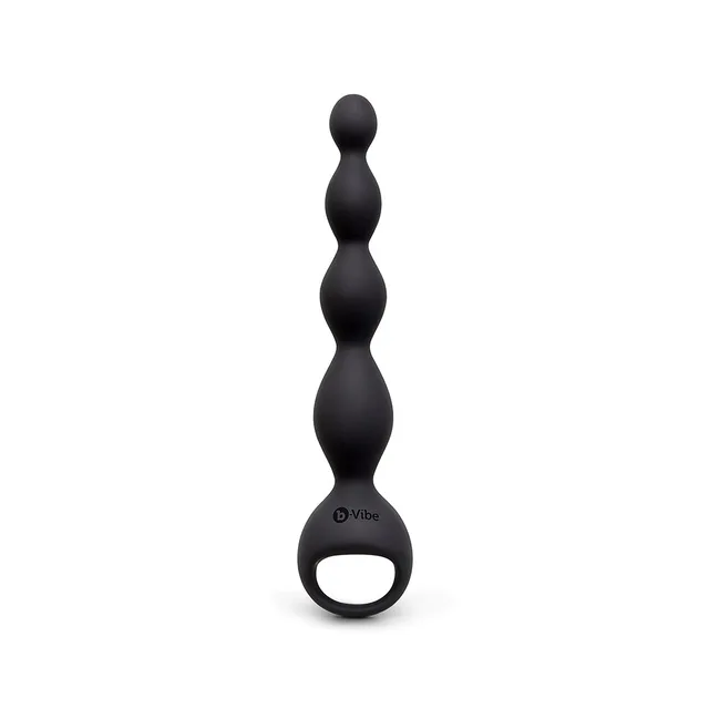 b-Vibe 6.5-inch black beads upright front view with oval loop