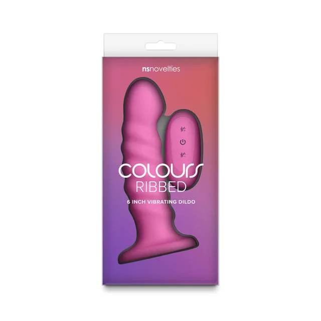 Pink 6-inch Colours Ribbed Vibrator in purple retail box