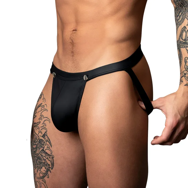Male Power Oh Snap S/M black jock front view worn by model