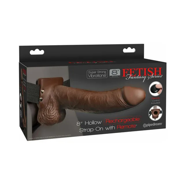 Pipedream eight-inch brown hollow strap-on retail box