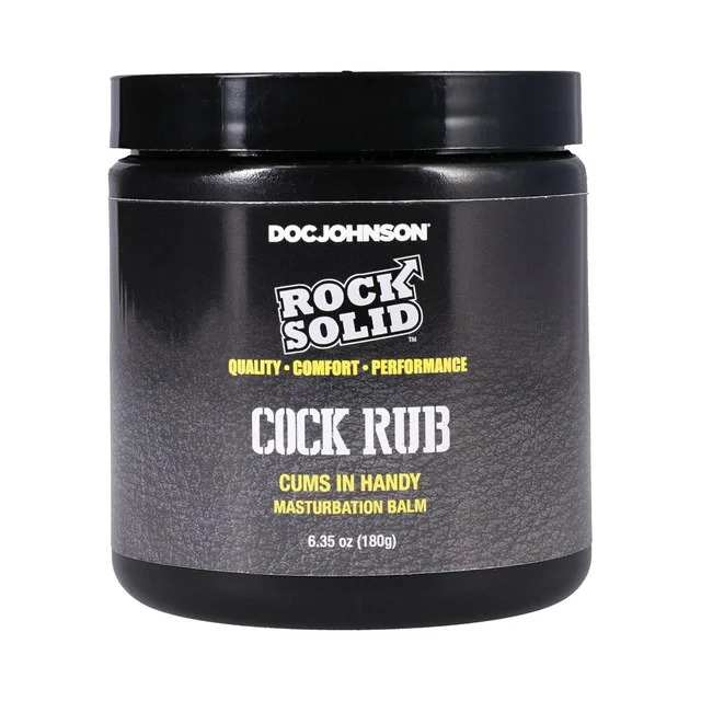 Rock Solid Cums In Handy masturbation balm 6.35 oz wide black jar with silver product label