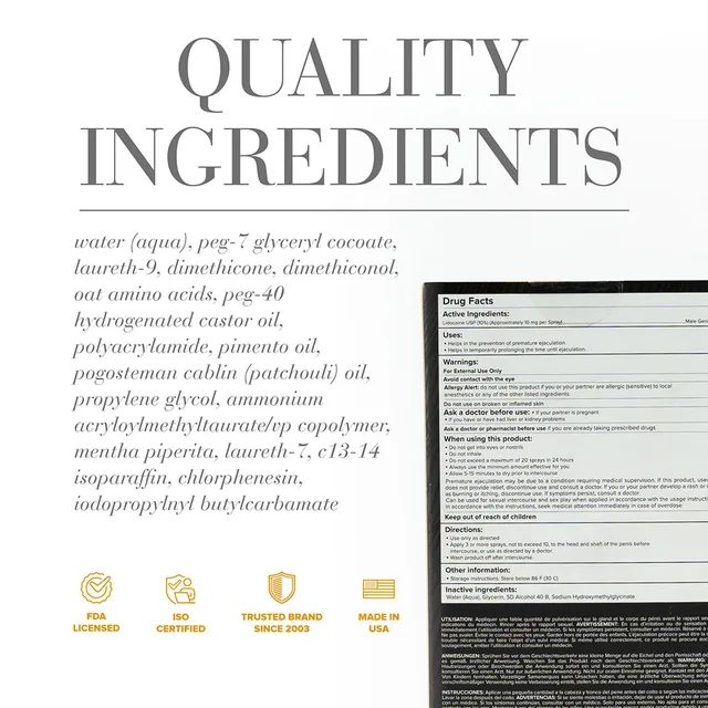 System JO Prolonger 2 oz spray ingredient panel with Drug Facts inset