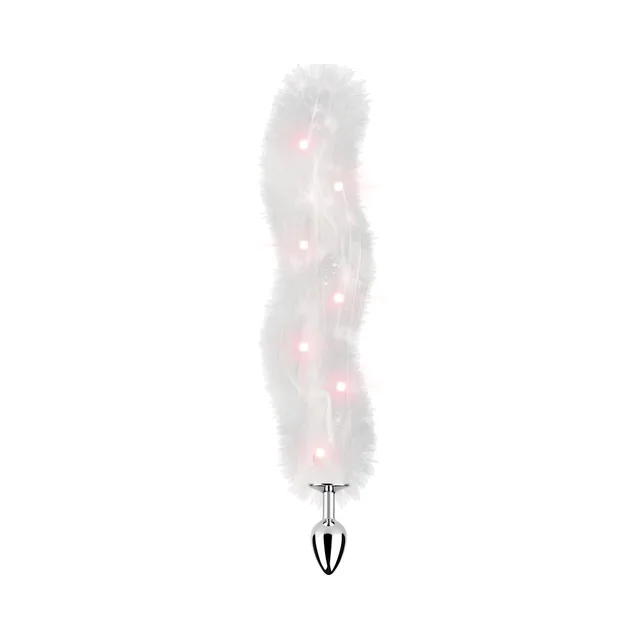 White faux-fur tail plug with multicolored light points