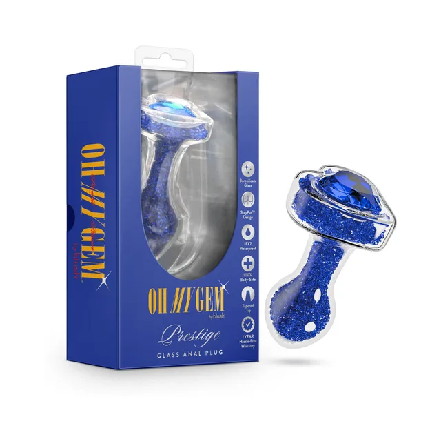 Blue Oh My Gem Prestige glass plug with heart base and retail box