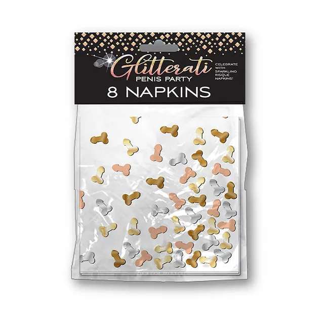 Glitterati eight-pack of white napkins with metallic novelty print