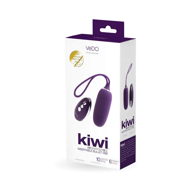 VeDO Kiwi purple bullet and remote pictured on retail box