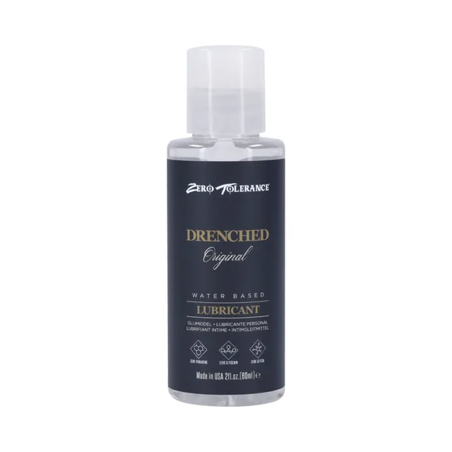 Front of Zero Tolerance Drenched Original clear 2 fl oz lubricant bottle