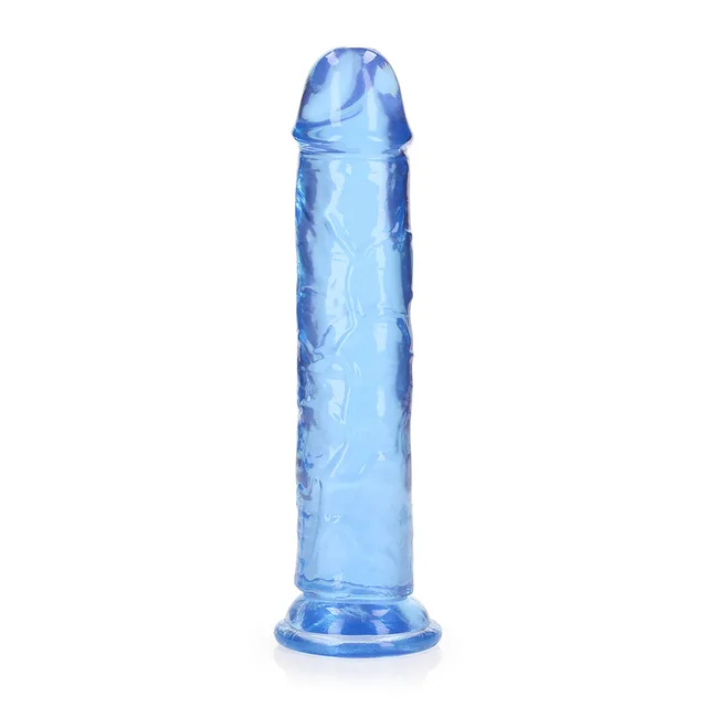 Left-side view of blue RealRock Straight 8-inch dildo