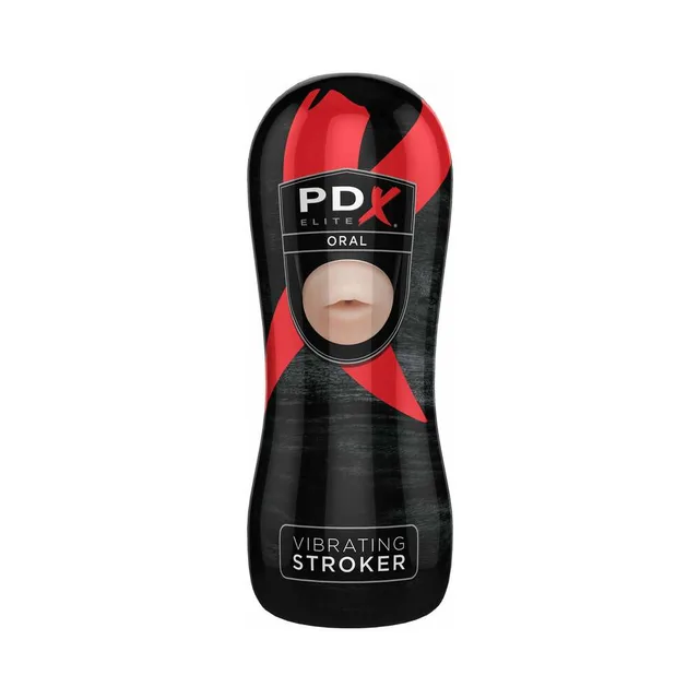 Front view of PDX Elite black oral stroker