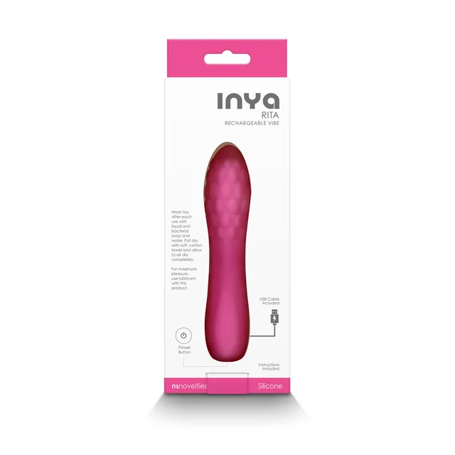 INYA Rita pink textured rechargeable vibe in white retail box