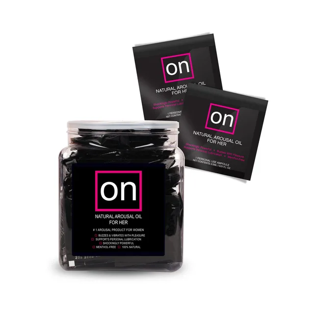Sensuva ON Original Ampoules clear fishbowl jar filled with black individual packets