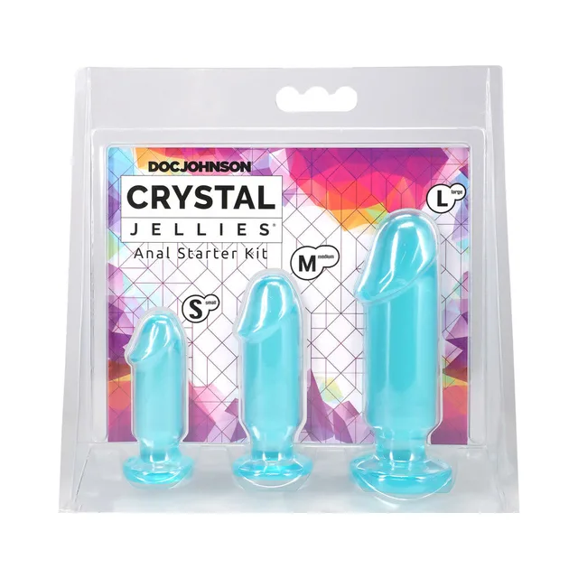 Crystal Jellies teal three-piece anal plug starter kit