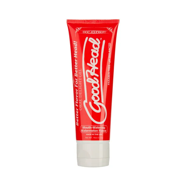 Red GoodHead Watermelon four-ounce gel tube with white cap