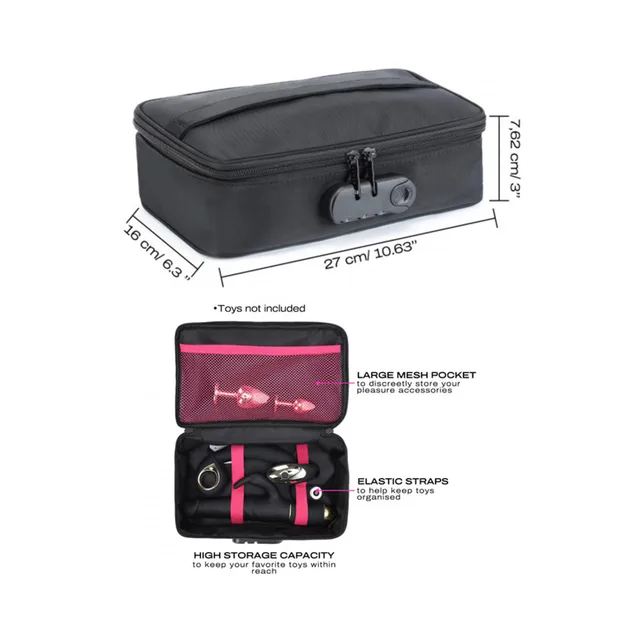 Dorcel black locking storage box with mesh pocket and elastic straps