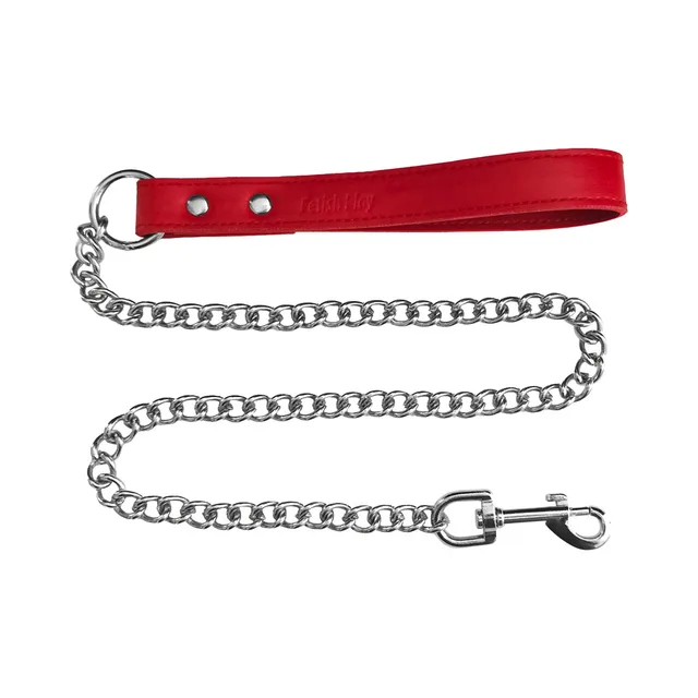 Full-length red Rouge leash with loop handle, silver chain and swivel clasp
