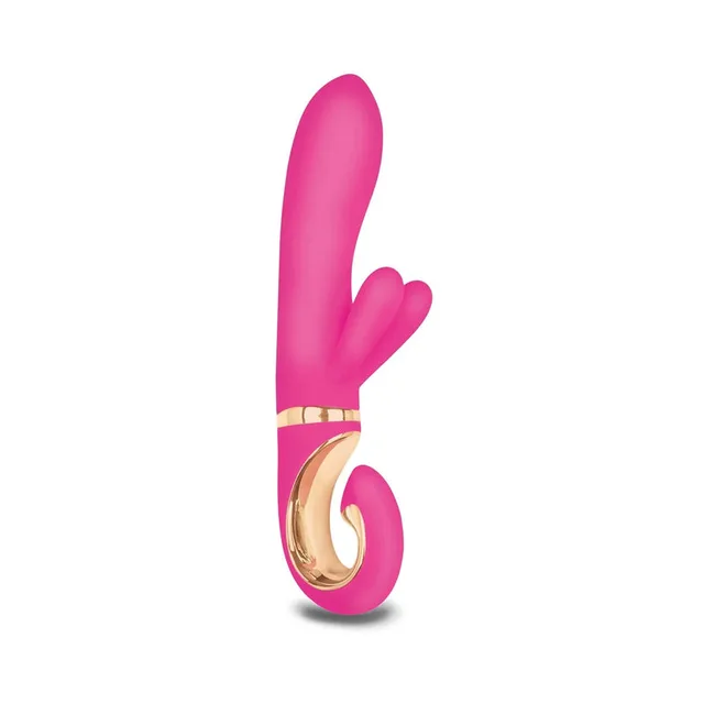 fuchsia GVibe Grabbit MINI with curved shaft twin ears and gold-tone base accents