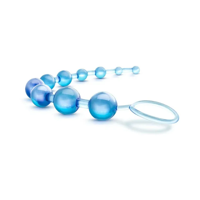 Angled blue graduated bead strand with large retrieval loop
