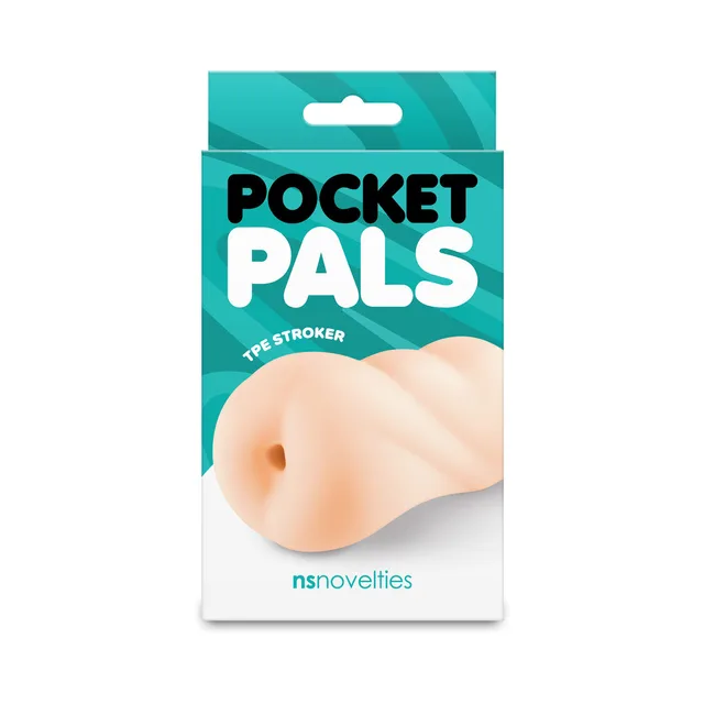 Beige Pocket Pals anal stroker in teal retail packaging