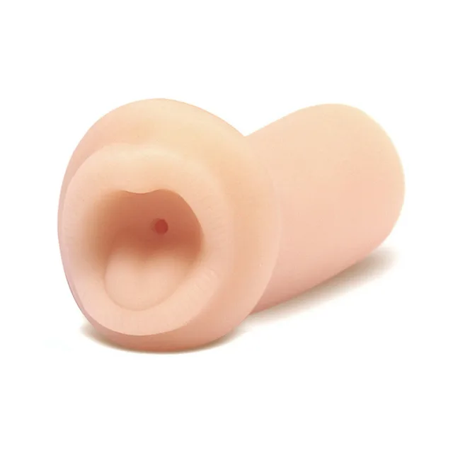 Close front view of beige Hot Mouth sculpted opening