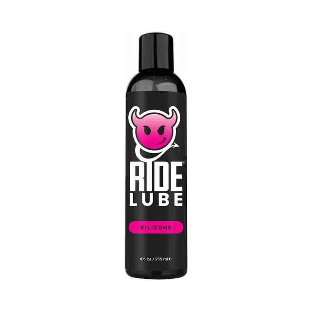 Sliquid Ride Silicone 8.5 oz tall black bottle with pink bull logo and silicone panel