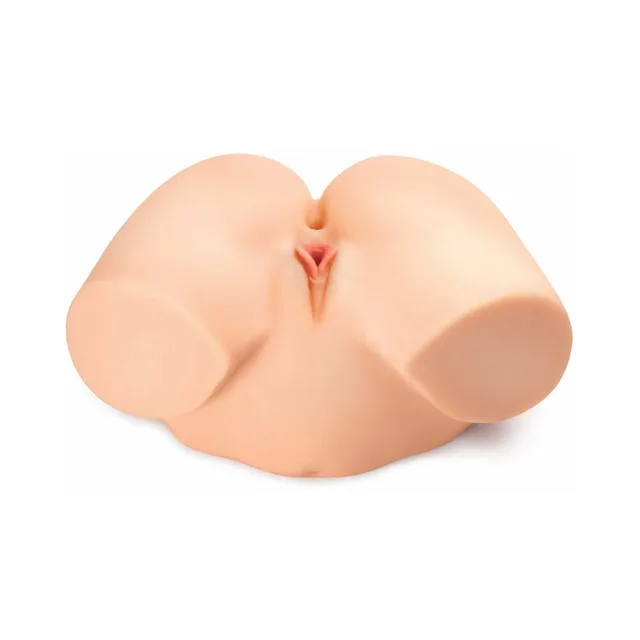 Angled front view of beige hip-shaped masturbator
