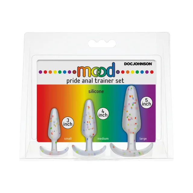 Mood Pride three-piece anal plug trainer set in package