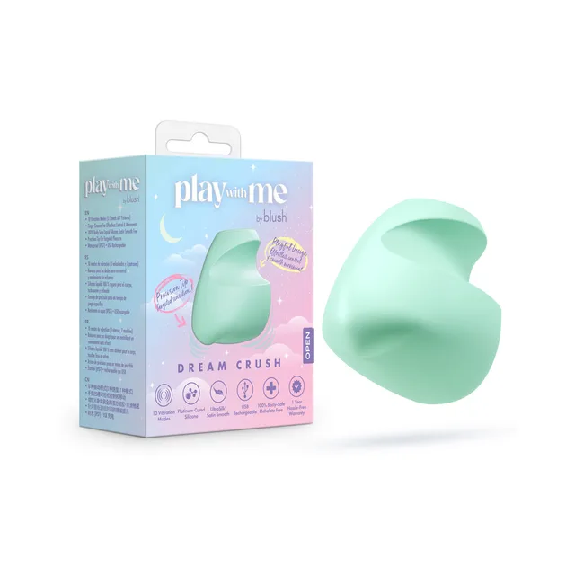 Mint-green Play With Me Dream Crush compact toy beside pastel retail box