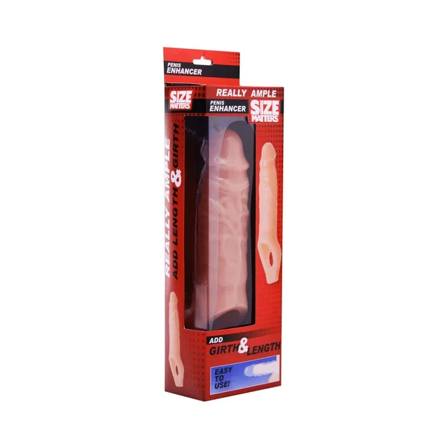 Size Matters Really Ample textured penis sheath in red windowed box