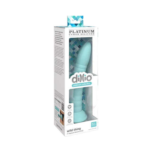 Dillio Wild Thing teal silicone dildo in retail box