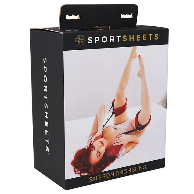 Sportsheets Saffron red and black adjustable thigh sling retail box