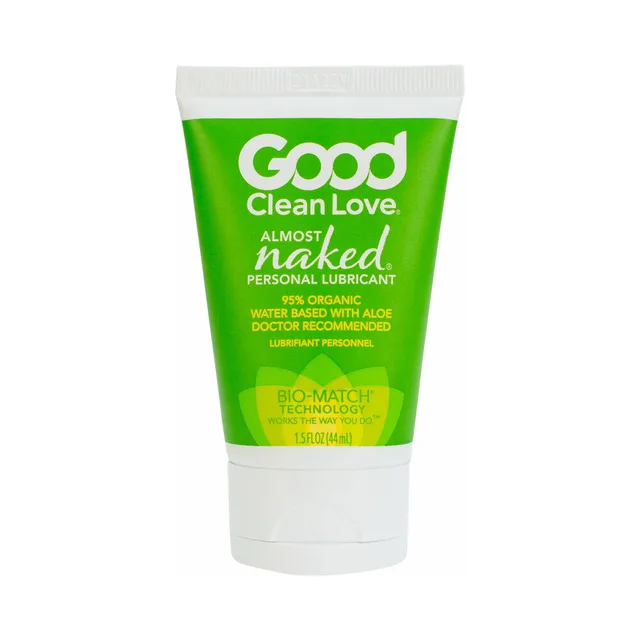 compact green Good Clean Love Almost Naked lubricant 1.5 fl oz squeeze tube