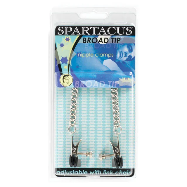 Spartacus broad-tip adjustable nipple clamps with chain in blue package